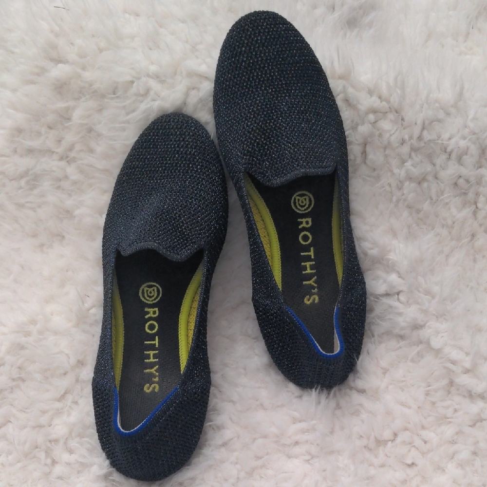 Rothy's Limited Edition Metallic Navy Knit Loafers Size 7.5